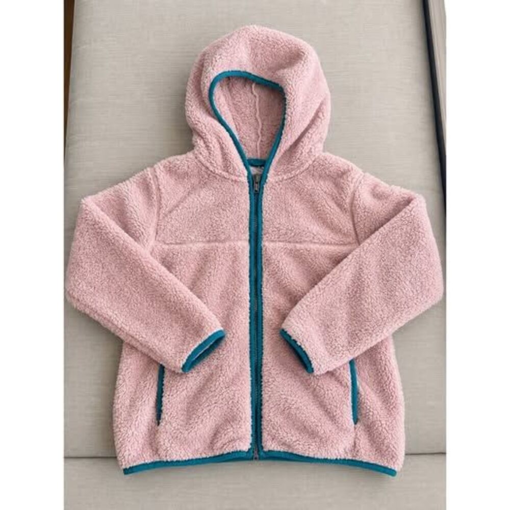 Hanna Andersson Girls Pink Sherpa Fleece Full Zip Hoodie Jacket Size 8 130cm